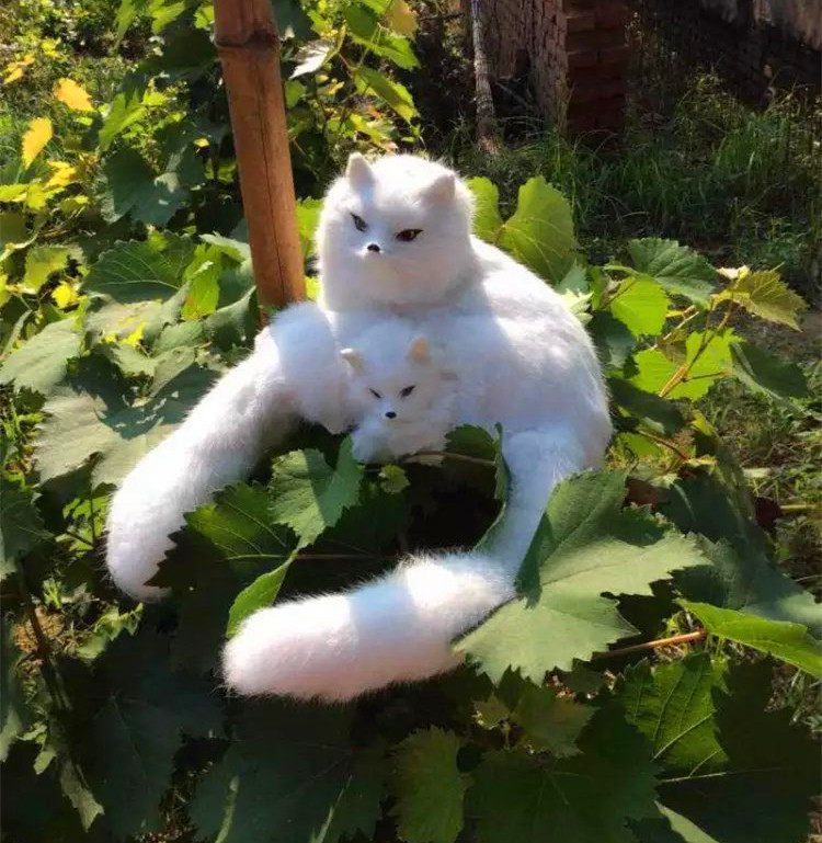 仿真狐狸 连体母子狐皮毛 狡猾白狐狸 动物模型摄影道具 玩具装饰