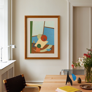 木吉彩色客厅大白墙装 餐厅艺术画 饰画中古风玄关高级感挂画新款