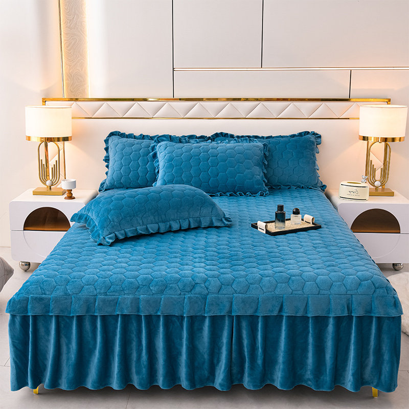 2024新款纯色韩版花边牛奶绒夹棉床裙床罩加厚外贸直播,床上用品,床裙,淘宝优惠券,粉丝福利购,淘宝优惠卷