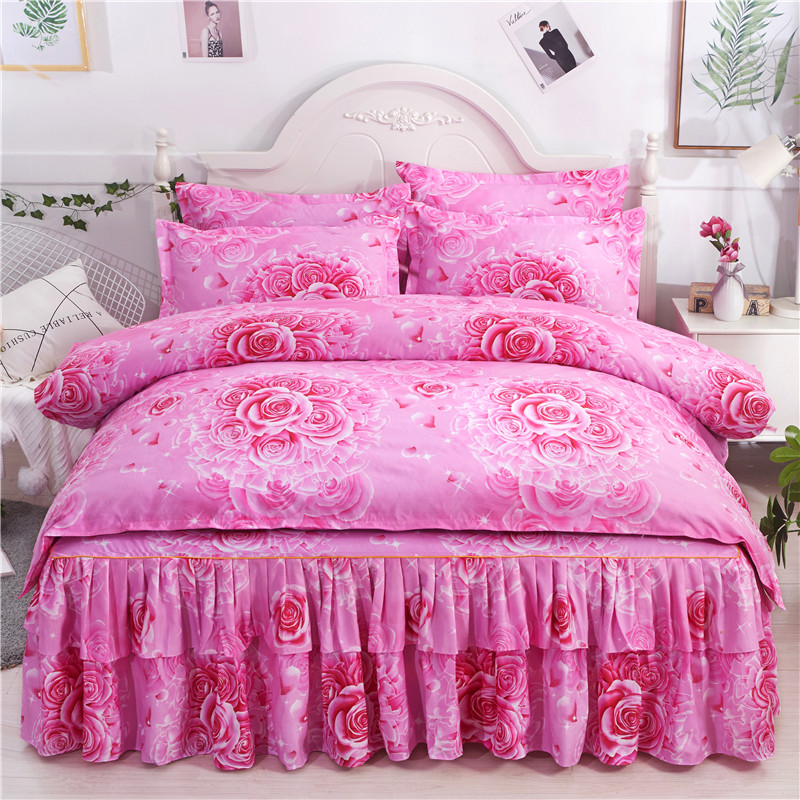 亲肤全棉活性床裙式4纯棉四件套床罩1.5m/1.8米2.0床上用品包邮