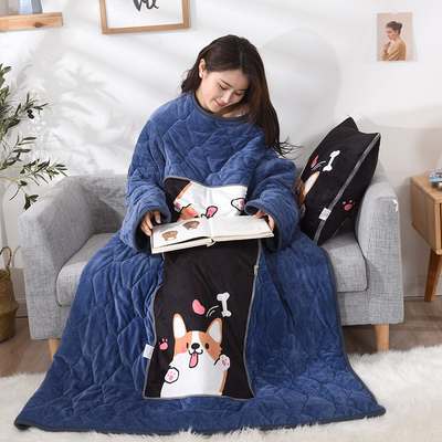 披肩式抱枕被子两用加绒加厚汽车沙发靠垫办公室午休空调被带袖子