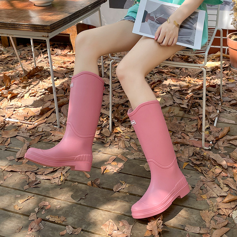 甜美风高筒粉色防水防滑雨靴女