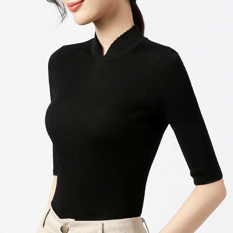 曲珠冰丝旗袍领单穿百搭针织衫夏