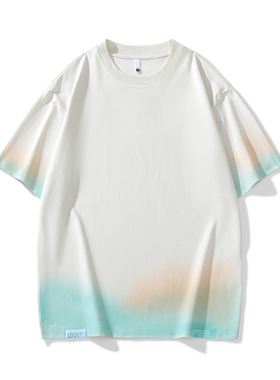 牧野森/夏季重磅潮牌喷染短袖男t恤日系复古中性分男女情侣衣服