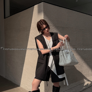 DY-26年夏上新设计师一粒扣挂带无袖马甲港风马甲(没有项链)57097