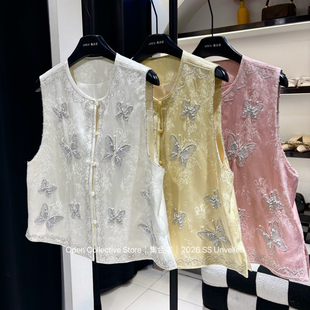 DY-2016年早春新中式清新淡雅大气提花蝴蝶钉珠刺绣马甲6396