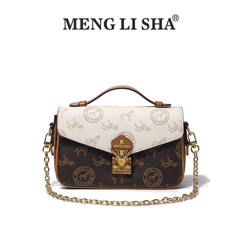 MENGLISHA梦丽莎2025新款时尚女包印花锁扣小方包手提单肩斜挎包