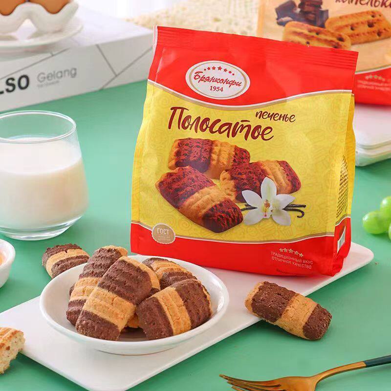 饼干俄罗斯原装进口巧克力豆香草味曲奇老式牛奶饼干炼