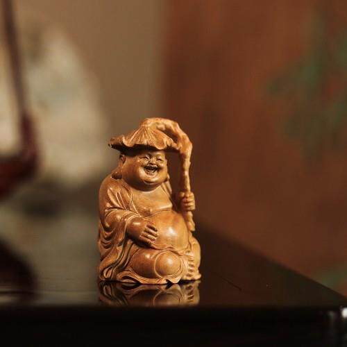 老山檀香  和气生财弥勒摆件客厅收藏品创意中式摆件桌面工艺品