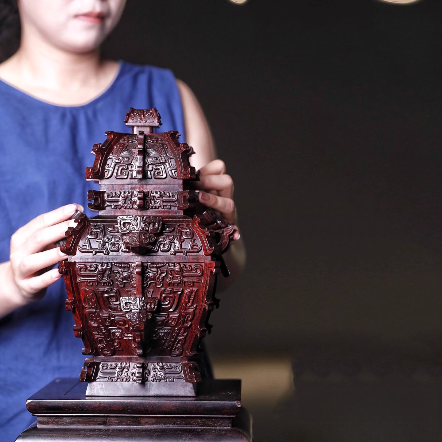 印度小叶紫檀佛像雕像室内玄关家居文玩摆件收藏品复刻皿方罍