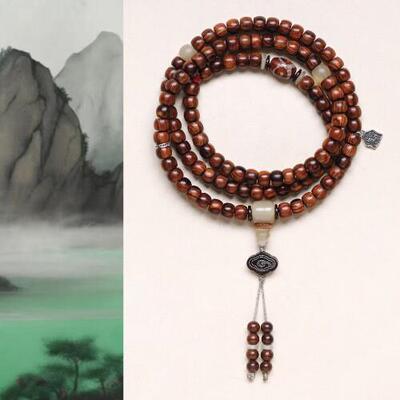 海黄 原创闲云6x8mm 108颗 手串木简约盘玩文玩念珠送礼