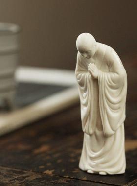 鹿角原创许愿小和尚摆件创意禅意装饰品茶台办公室桌面摆设