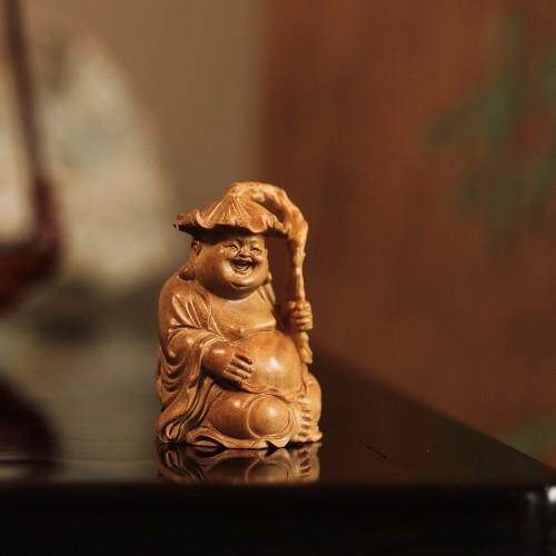 老山檀香  和气生财弥勒摆件客厅收藏品创意中式摆件桌面工艺品
