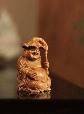 老山檀香  和气生财弥勒摆件客厅收藏品创意中式摆件桌面工艺品