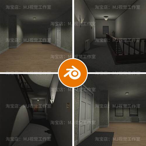 blender复古房间楼梯阁楼客厅屋子厕所昏暗住宅家里室内模型2097