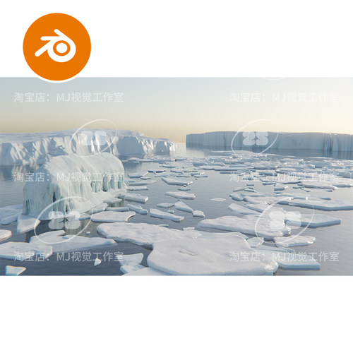 Blender冰雪冰面冰块浮冰海面冰山场景模型建模渲染南极北极2582