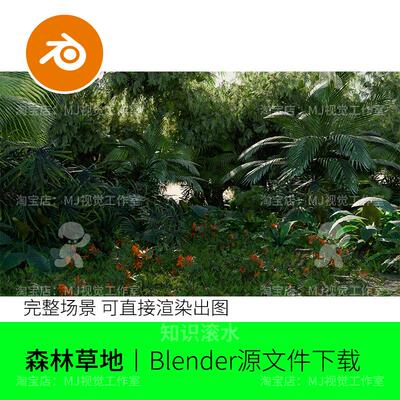 blender森林草地草丛植物舞台背景热带花朵自然场景模型建模2321