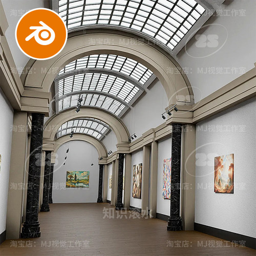 Blender美术馆走廊复古博物馆画展画廊场景模型建模渲染宫殿2597