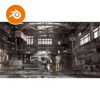 blender未来工厂仓库生锈废墟工业破旧荒废场景模型建模渲染2922