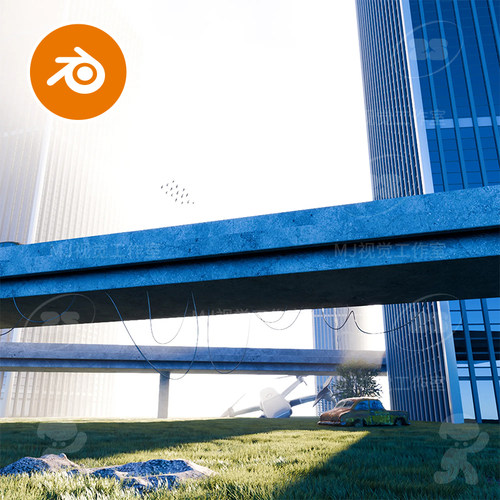 blender城市废墟高架桥建筑场景模型建模渲染桥底3081