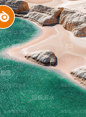 Blender海岸沙漠荒漠湖泊绿色湖水清澈场景户外模型建模渲染2804