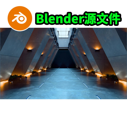 Blender科技科幻走廊大厅艺术展台三角形场景模型建模博物馆3413