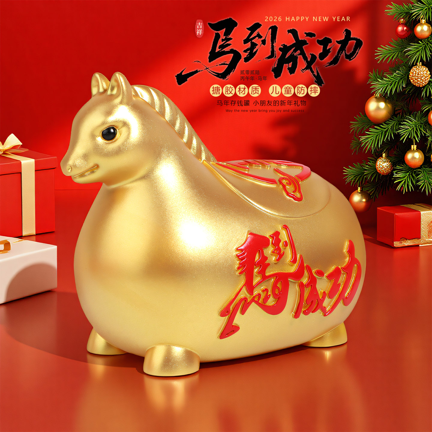 创意马年卡通金马到成功大号存钱罐儿童防摔储蓄罐新年礼物品摆件