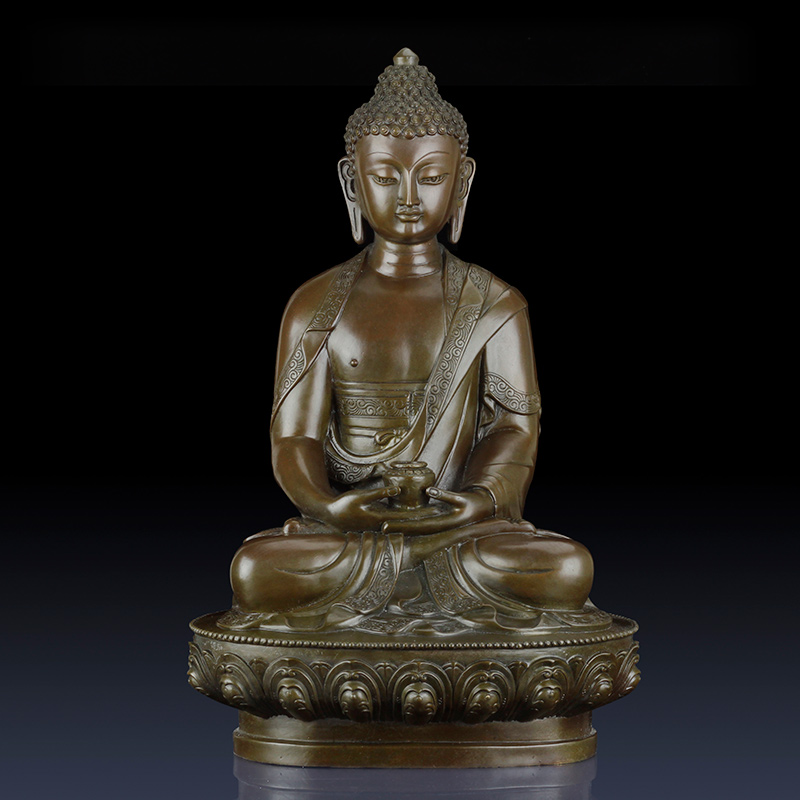 纯铜释迦牟尼佛摆件阿弥陀佛药师佛释迦摩尼佛尼泊尔铜佛像三宝佛