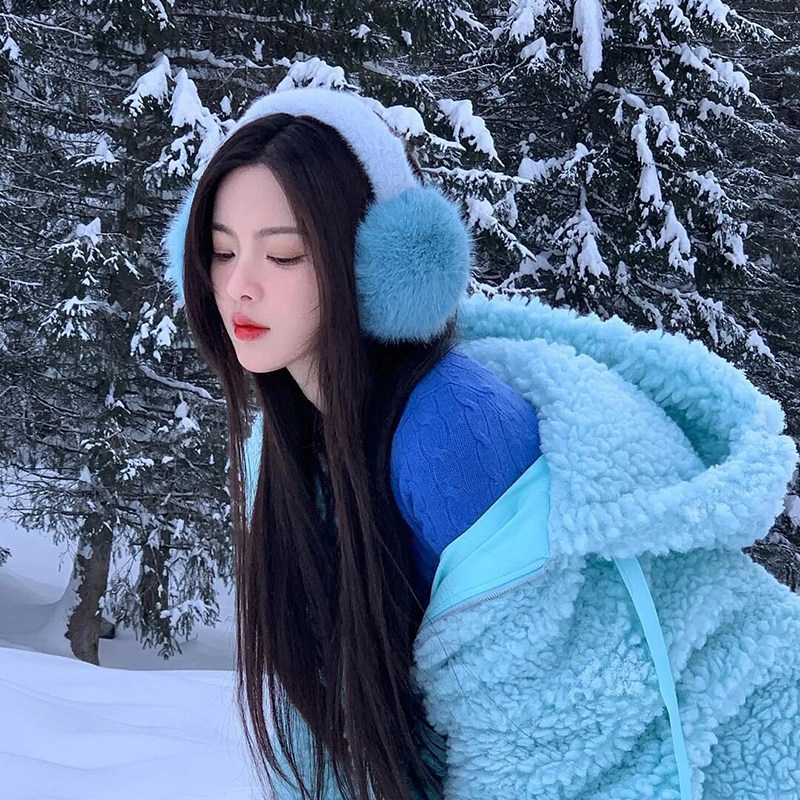 杨超越同款雾蓝色耳罩仿狐狸毛冬季女毛绒护耳朵学生可爱耳帽耳暖