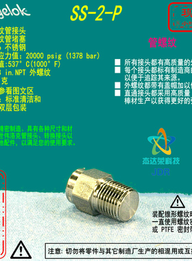 【SS-2-P】Swagelok世伟洛克螺纹管接头堵塞头1/8 in. NPT 外螺纹