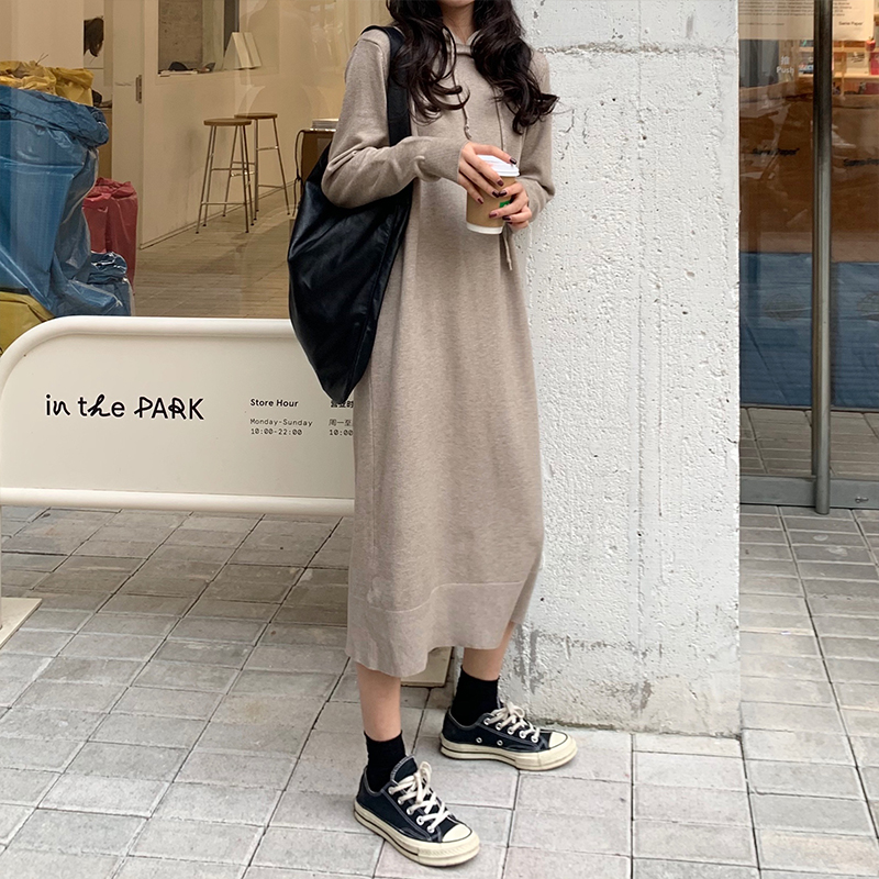 Real price ~ knitted thickened warm hooded long dress