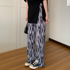 實拍實價~扎染闊腿褲女高腰垂墜薄款寬鬆直筒壓褶休閒拖地褲