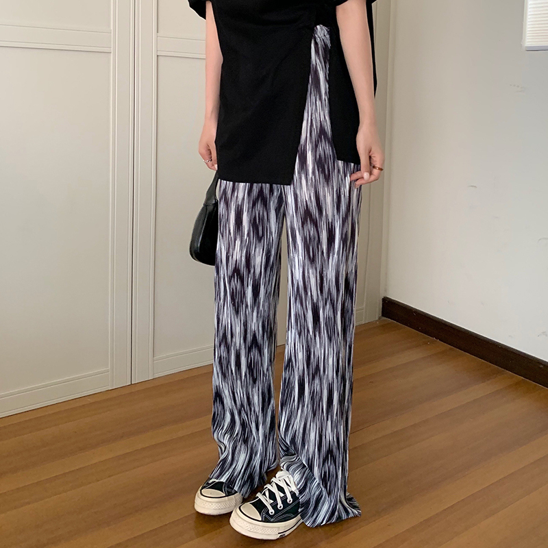 Real price ~ tie dyed wide leg pants women's high waist drop thin loose straight tube pleated casual floor pants