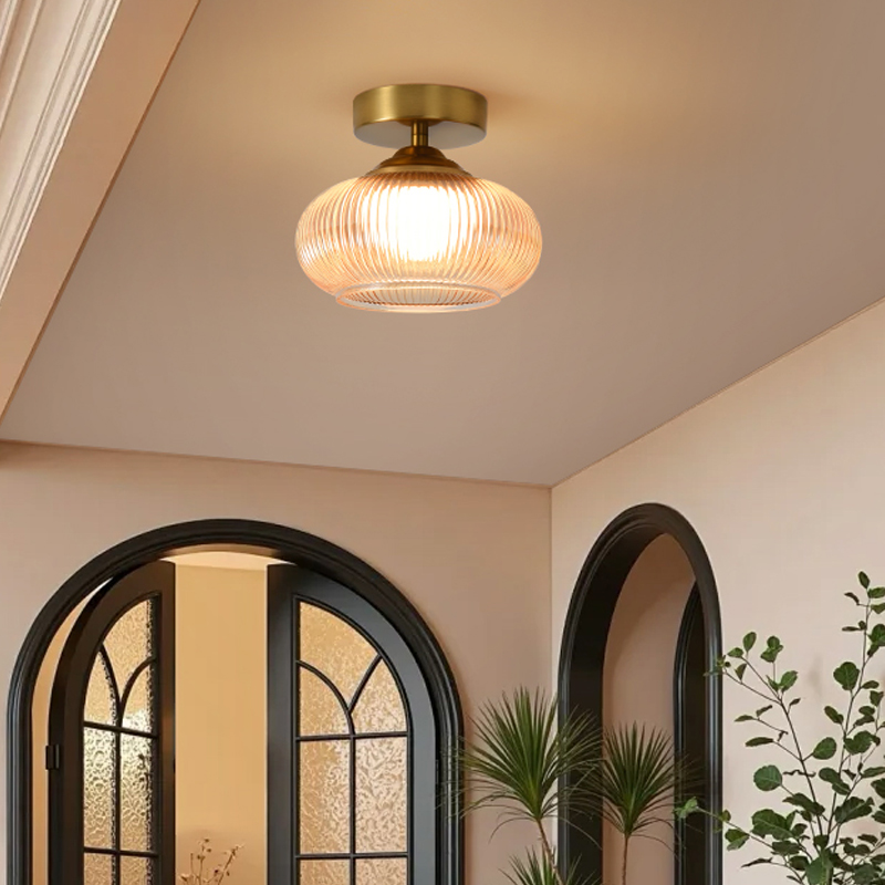 中古风玻璃吸顶灯复古美式玄关灯