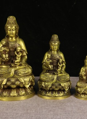 纯铜坐莲观音大中小观音送子观音神像工艺品摆件佛像