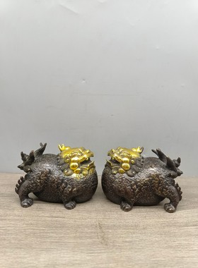 纯铜鎏金貔貅摆件家居客厅办公室桌面装饰品工艺品