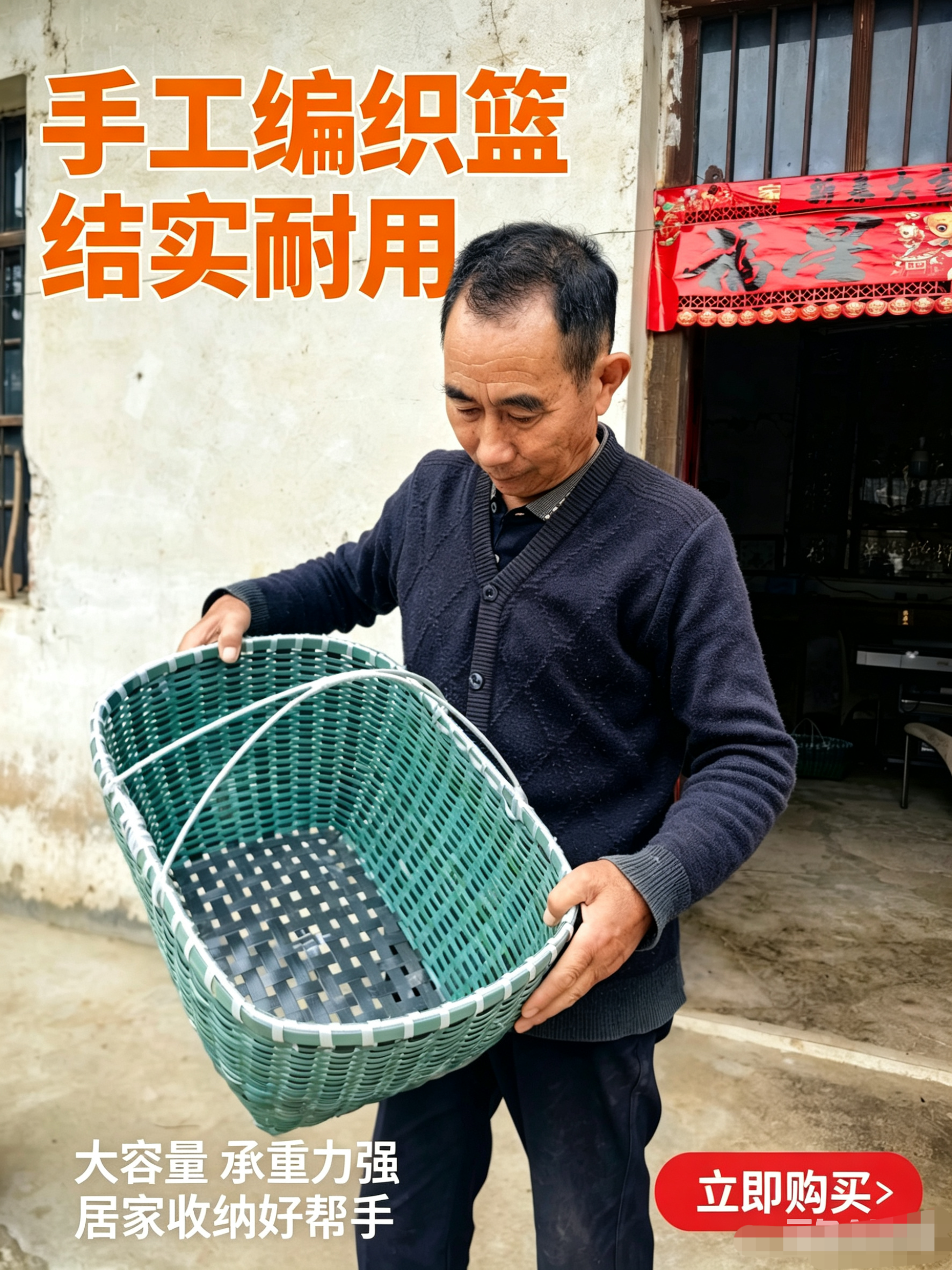 爸爸纯手工编织篮子买菜篮手提篮厨房收纳篮菜篮子鸡蛋篮水果篮