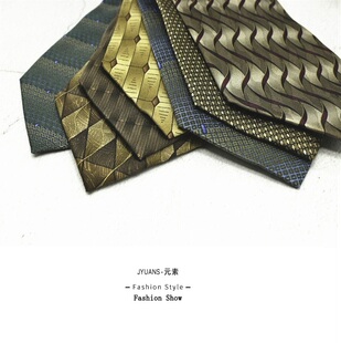 男士正装印花真丝领带女士复古英伦港风意大利风格花纹绿色黄咖色