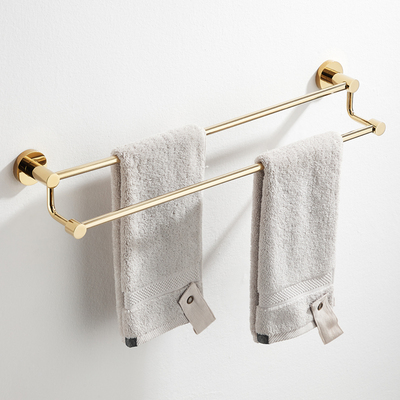 全铜毛巾架双杆免钉/打孔双用