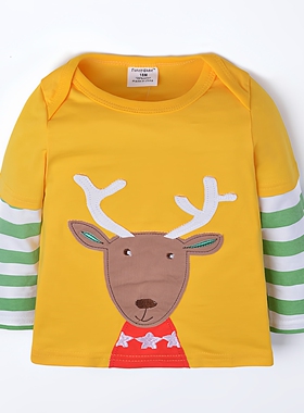 休闲风长袖刺绣T恤男童黄色全棉上衣 婴幼儿宝宝