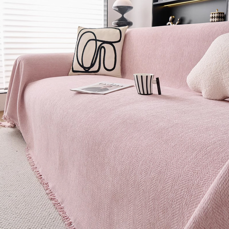 高级感粉色雪尼尔沙发巾全盖布四季通用沙发套罩沙发垫防猫抓毯子,居家布艺,沙发套,淘宝优惠券,粉丝福利购,淘宝优惠卷