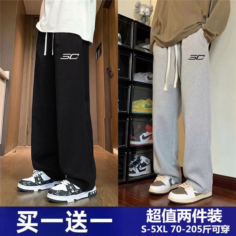 港风加肥加大码休闲裤子男春季韩版潮流宽松直筒阔腿裤学生运动裤