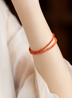 天然南红玛瑙珠子手链假装是红绳手饰女3mm细款小米珠单圈冰飘