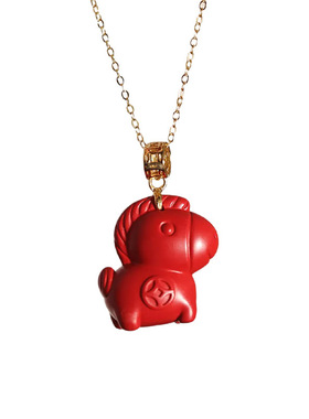 S925银镀金朱砂马上有钱项链