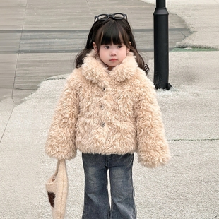 女童泰迪毛绒外套女宝宝翻领加绒加厚保暖仿皮草童装冬季新款洋气