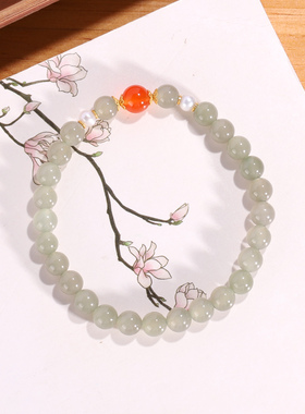 晴水和田玉高冰湖水绿6mm手链单圈保真天然玉石青玉QV74号