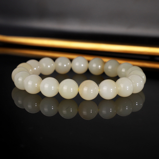 天然新疆且末糖白手串 10mm 95号 和田玉羊脂玉糖料手链 一物一图