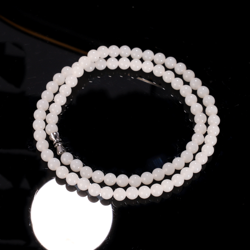 天然俄料和田玉手串6mm项链 WL53号 毕业级羊脂白玉珠串锁骨链