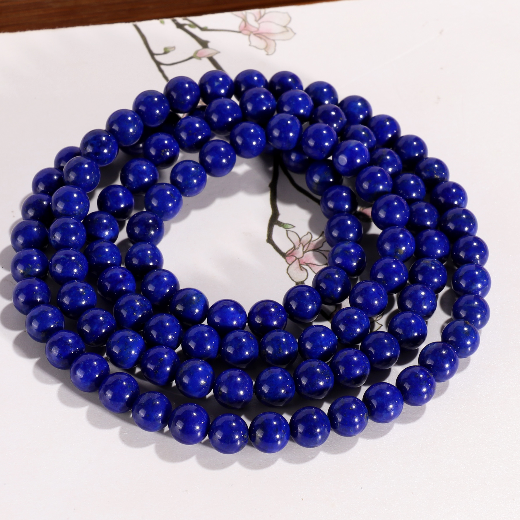 天然原矿阿富汗青金石佛珠6mm收藏级少白少金 帝王青108颗WW84