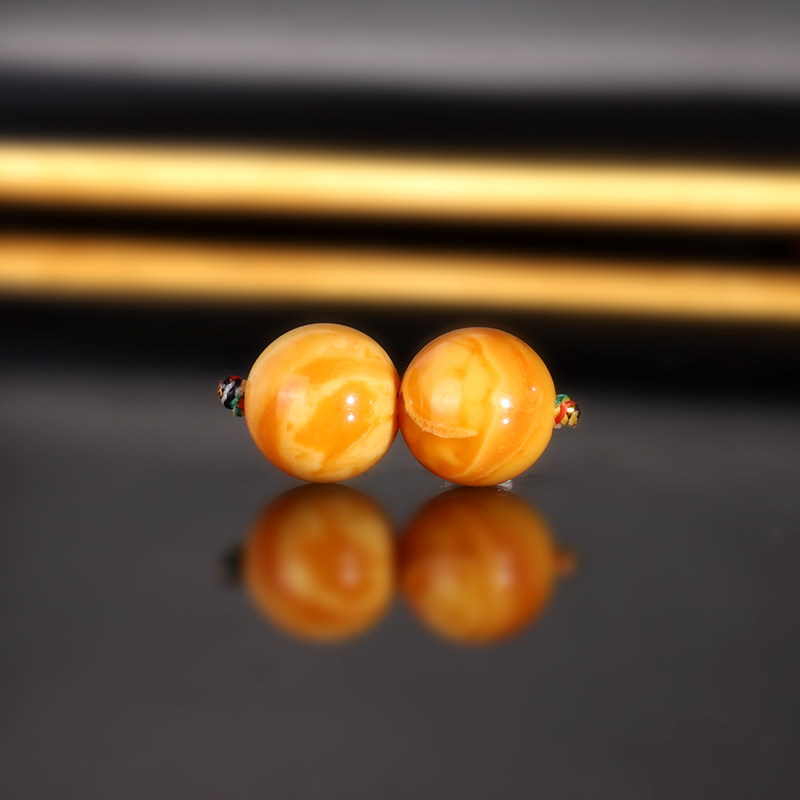 天然云端老蜡妖花LLY14 直径9.5mm 虎皮纹满蜡俄料古董老蜜蜡配珠